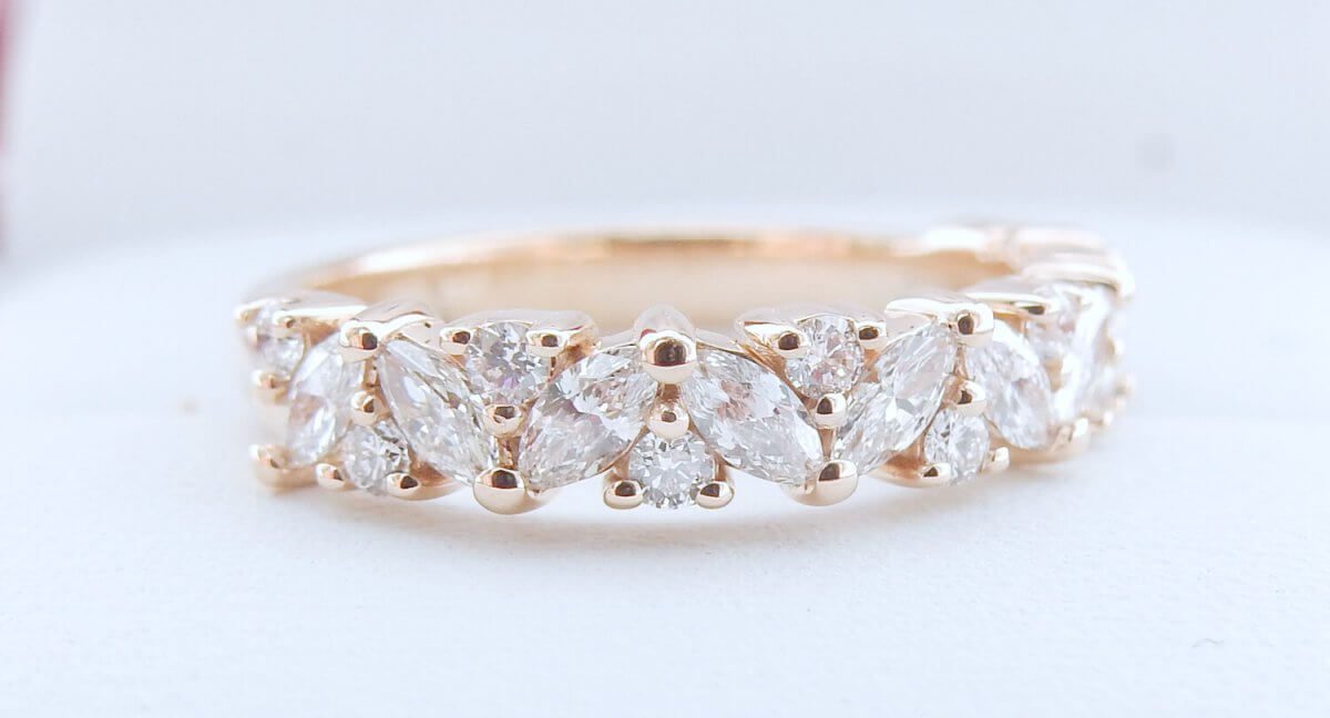 18k Rose Gold Marquise Mixed Shape Diamond Wedding Band