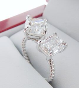 Two-Diamond-Engagement-Ring-Cushion-Emerald-diamond-GIA-DiamondNet.ca
