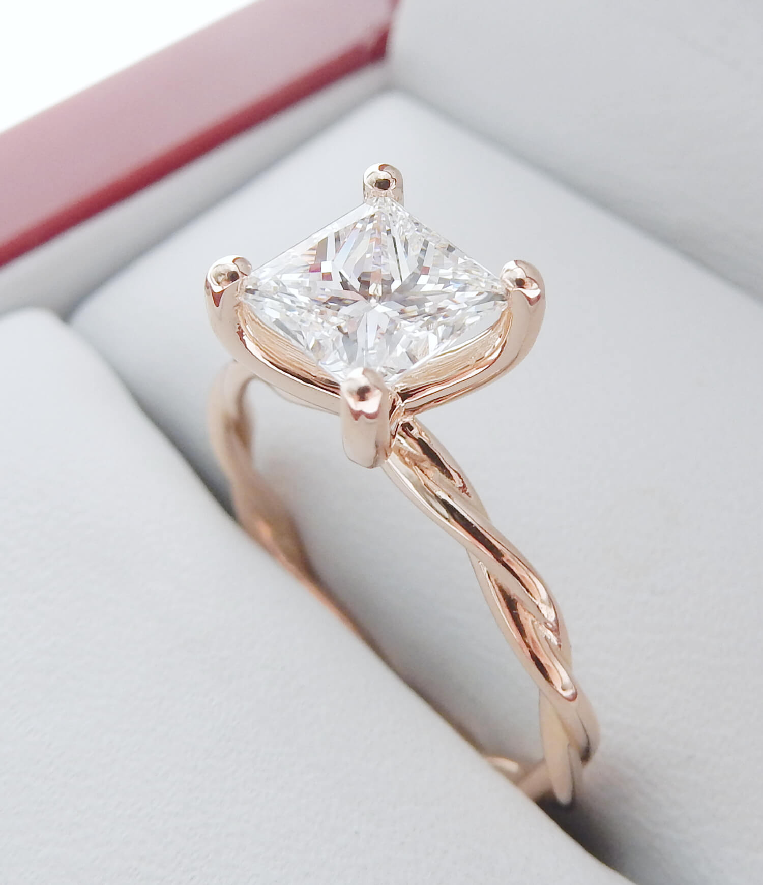 18k Rose Gold Princess Cut Diamond Engagement Ring #1381 - Seattle Bellevue  | Joseph Jewelry