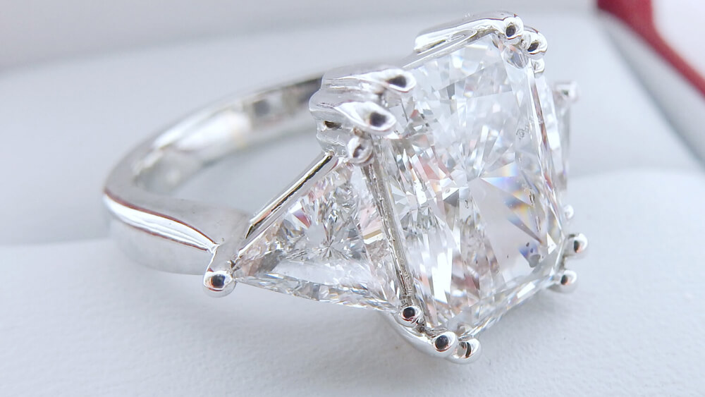 Radiant cut diamond engagement ring