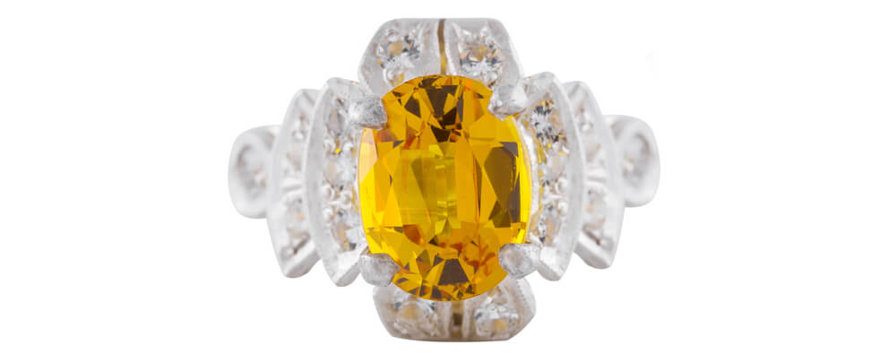 Closeup of a beautiful yellow diamond ring