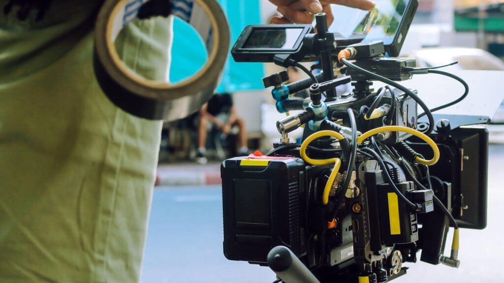Camera on film set behind the scenes