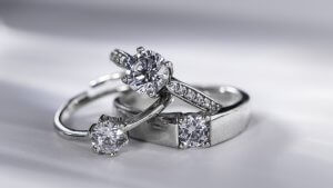 Selective focus closeup of elegant diamond rings