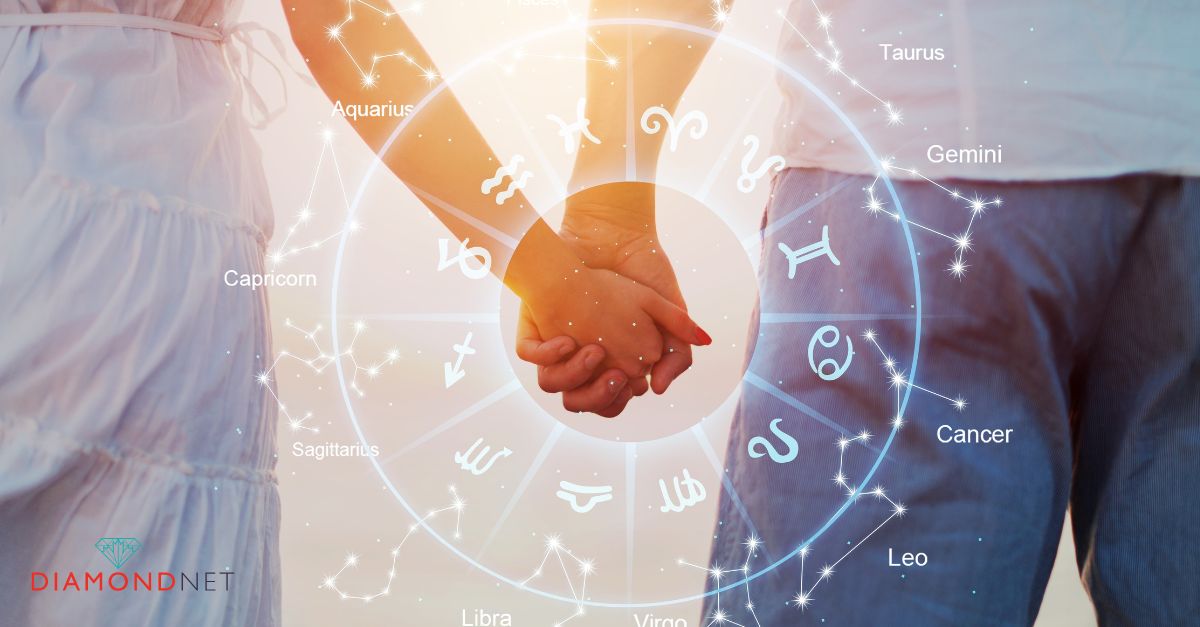 Two hands holding each other against a zodiac sign backdrop, illustrating the theme of synastry astrology in 2025