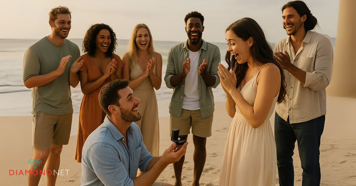 Several individuals on a beach, creating an ideal setting for winter proposal ideas